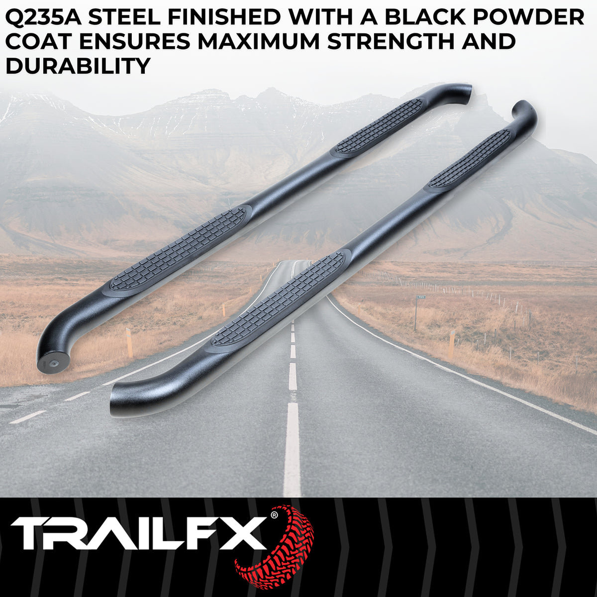 TrailFx - 3" Round Step Bar For Jeep Wrangler JL 4 Dr- Black (A0055T)