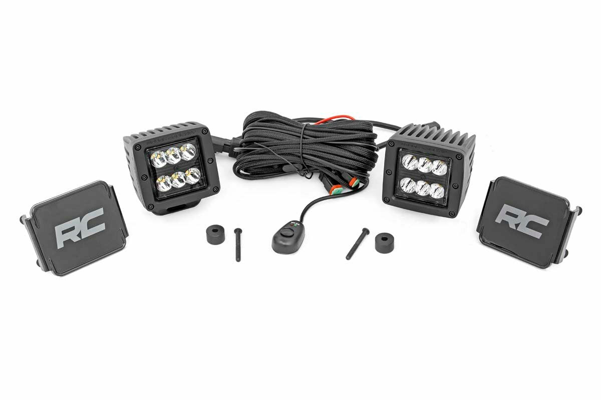 Rough Country - LED Light Kit - Cowl Mount - 2" Black Pair - Jeep Gladiator JT (20-23) Wrangler JL (18-23) - 70062