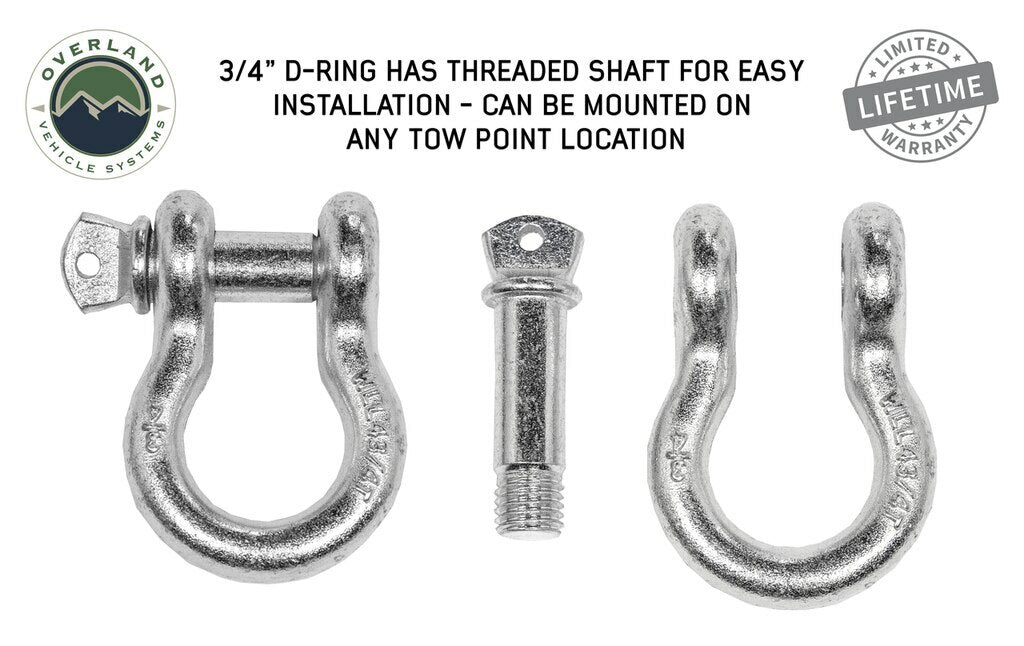 Overland Vehicle Systems - Recovery Shackle 3/4 4.75 Ton Zinc - D Ring Recovery Shackle - 19019905