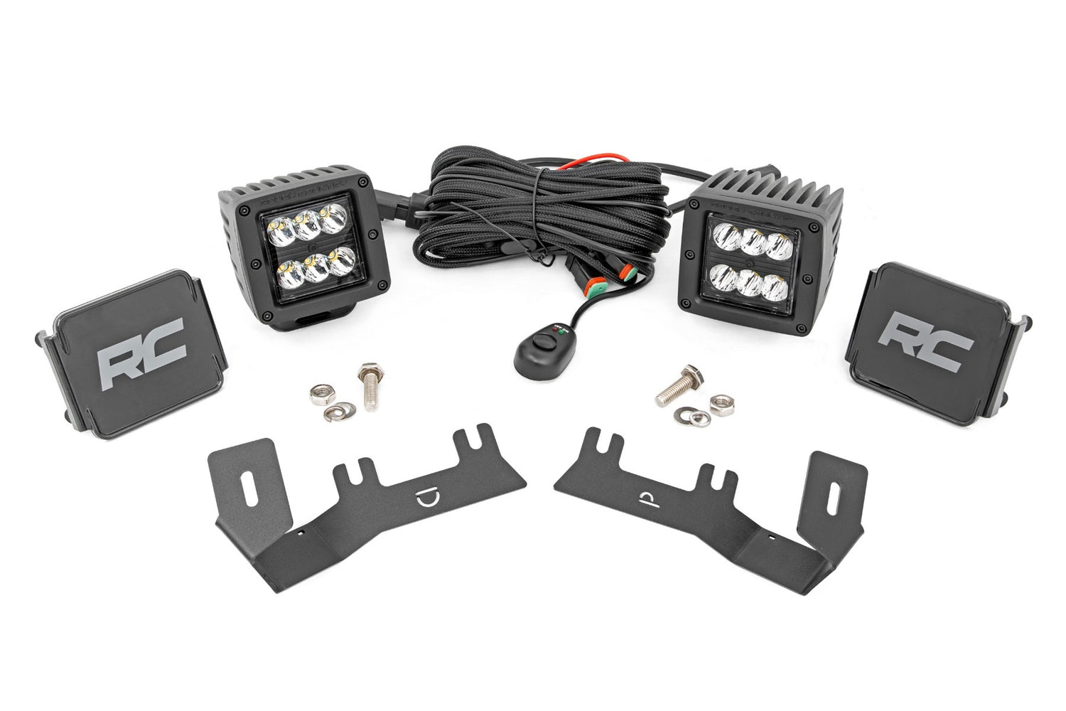 Rough Country - LED Ditch Light Kit - 2in Black Pair - Spot - Chevy GMC 1500 (14-18) - 71052
