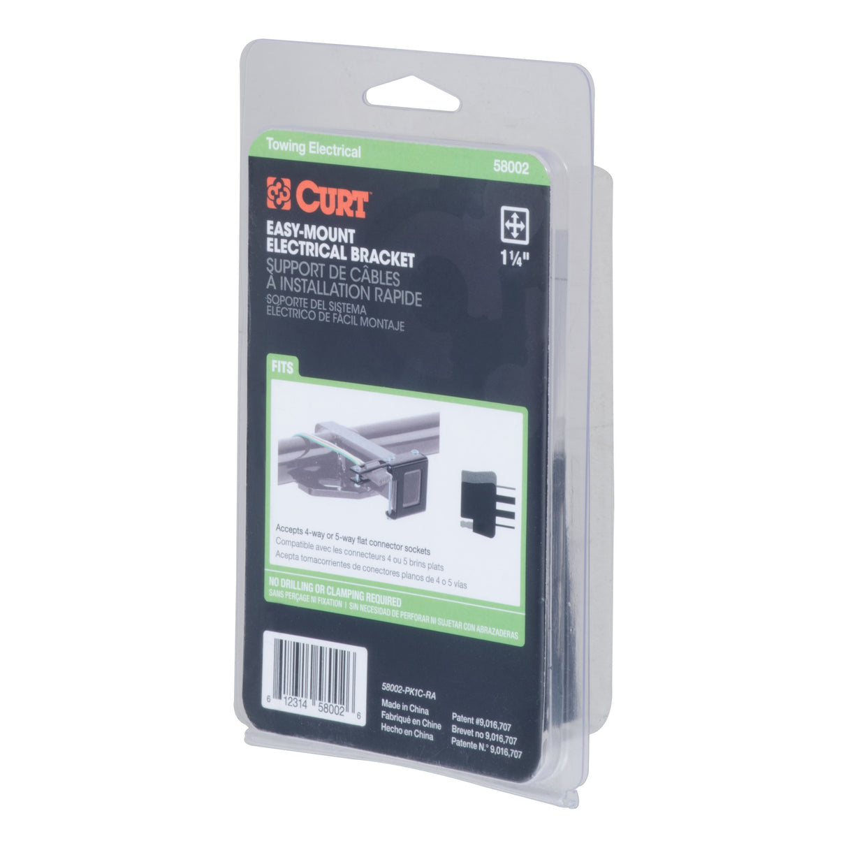 Curt - Easy-Mount Wiring Bracket for 4 or 5-Way Flat (1-1/4" Receiver) - 58002