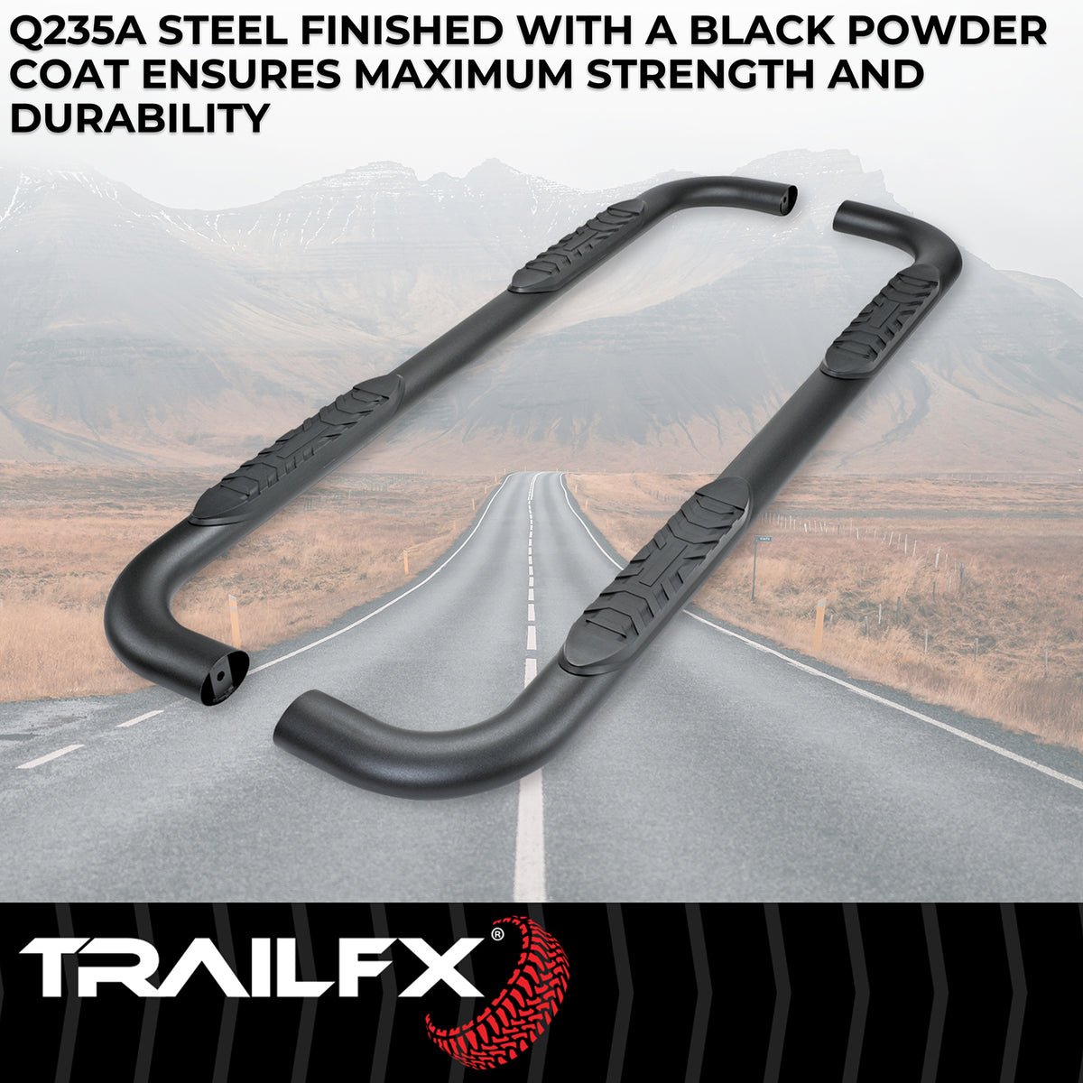 TrailFx - 4" Oval Bent Step Bar For Ram 1500 Extended- Black (A1013B)