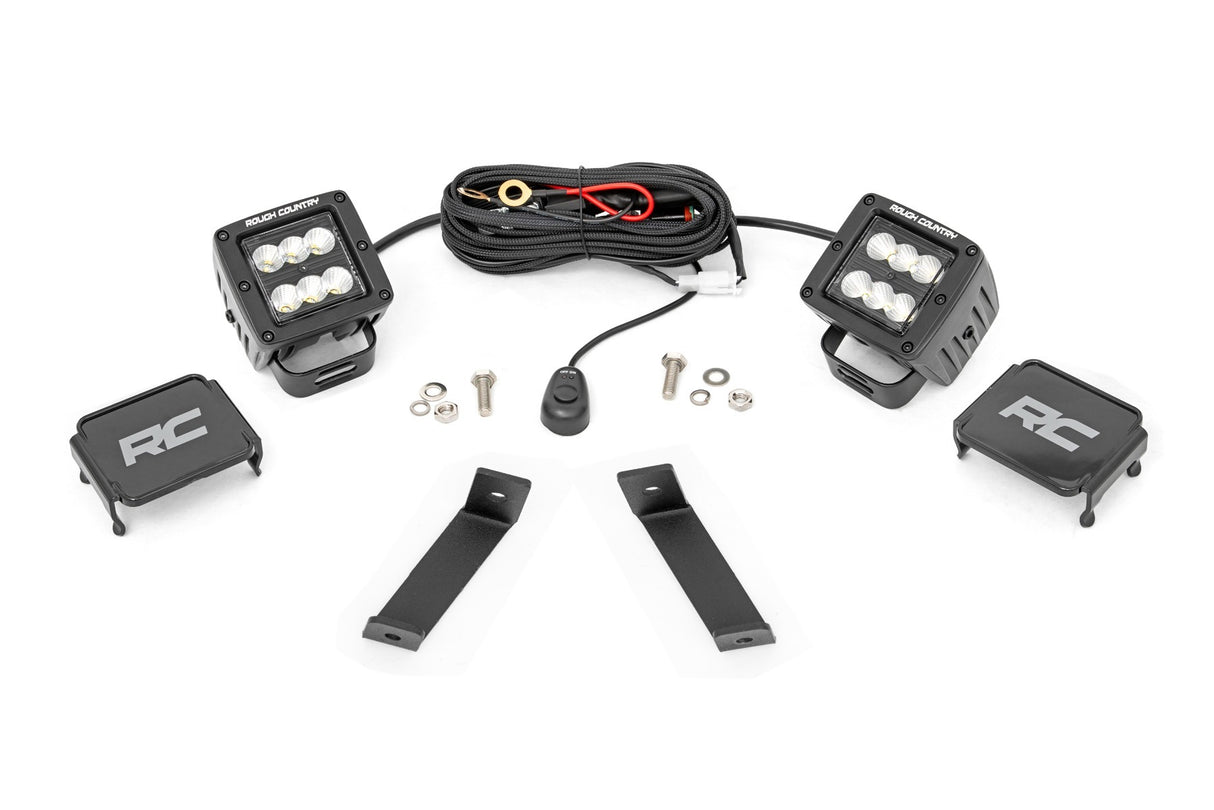 Rough Country - LED Light Kit - Ditch Mount - 2" Black Pair - Flood - Jeep Cherokee KL (14-21) - 70079