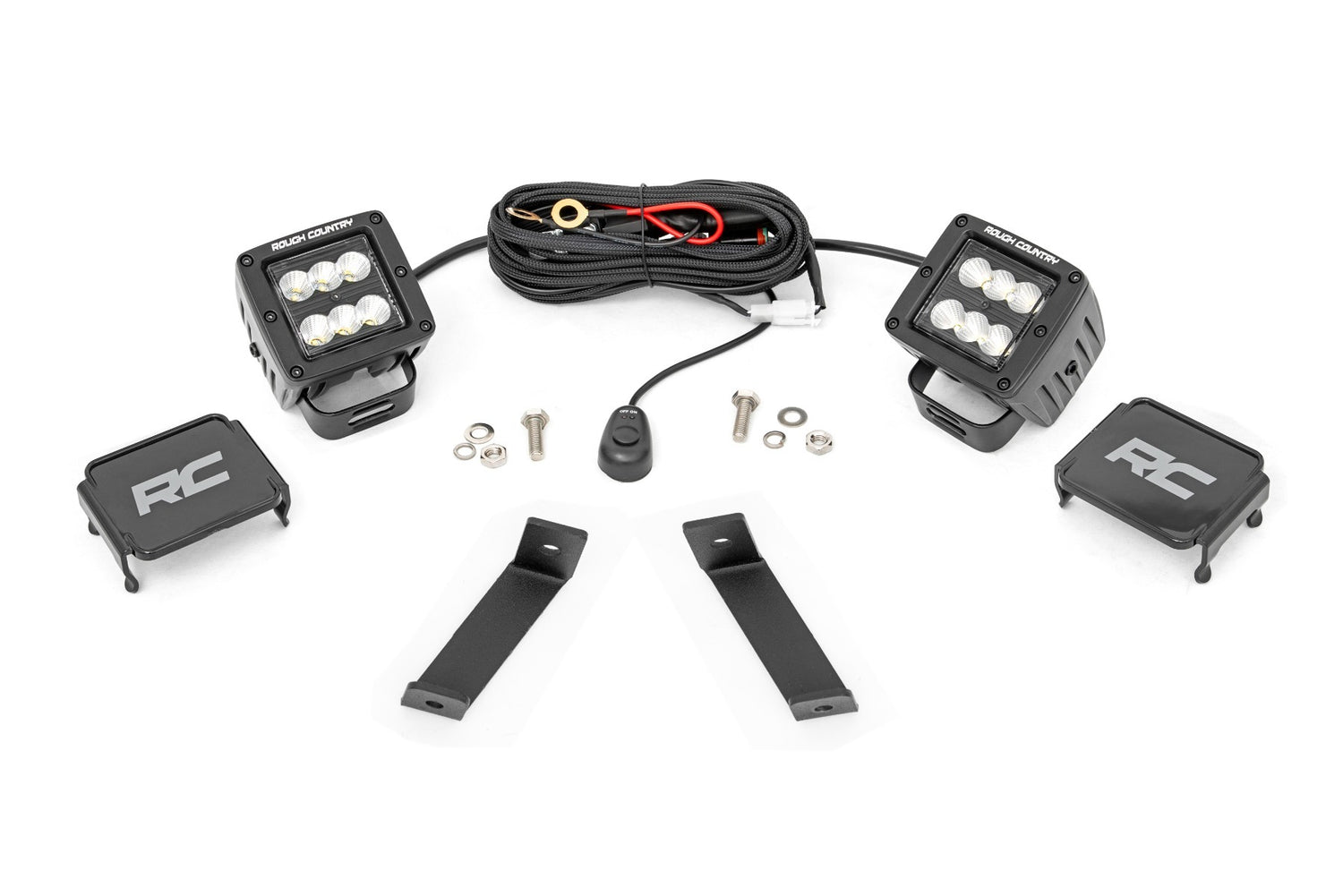 Rough Country - LED Light Kit - Ditch Mount - 2" Black Pair - Flood - Jeep Cherokee KL (14-21) - 70079