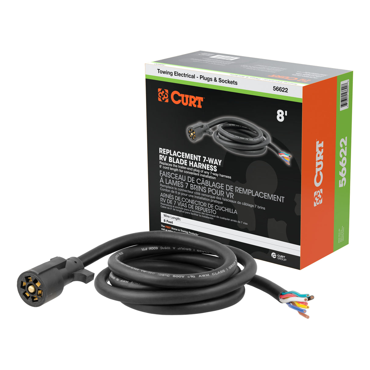 Curt - Replacement 7-Way RV Blade with 8' Wires (Trailer Side, Packaged) - 56622