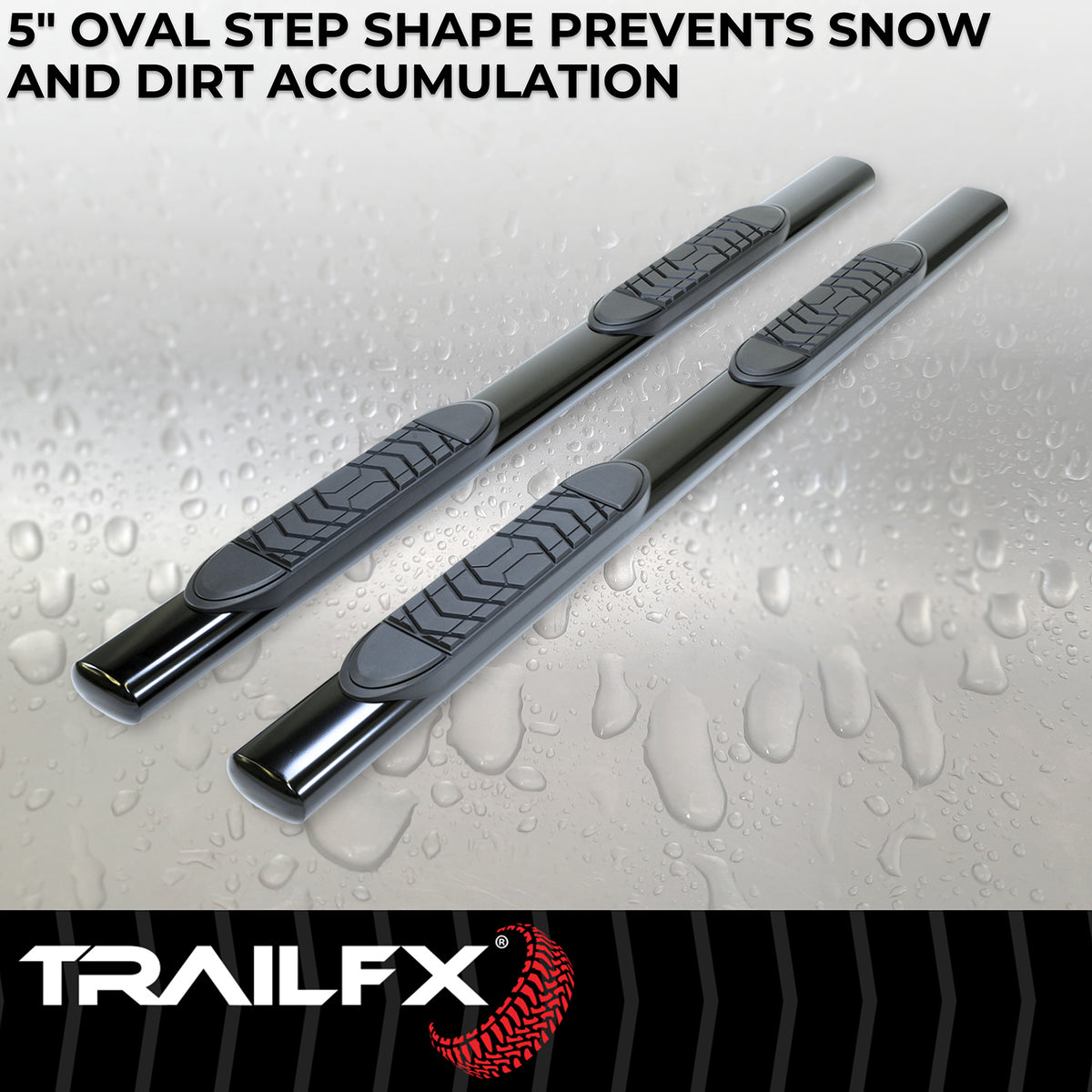 TrailFx - 5" Oval Straight Step Bar For Ford F150-350 Extended-Black (A7041B)