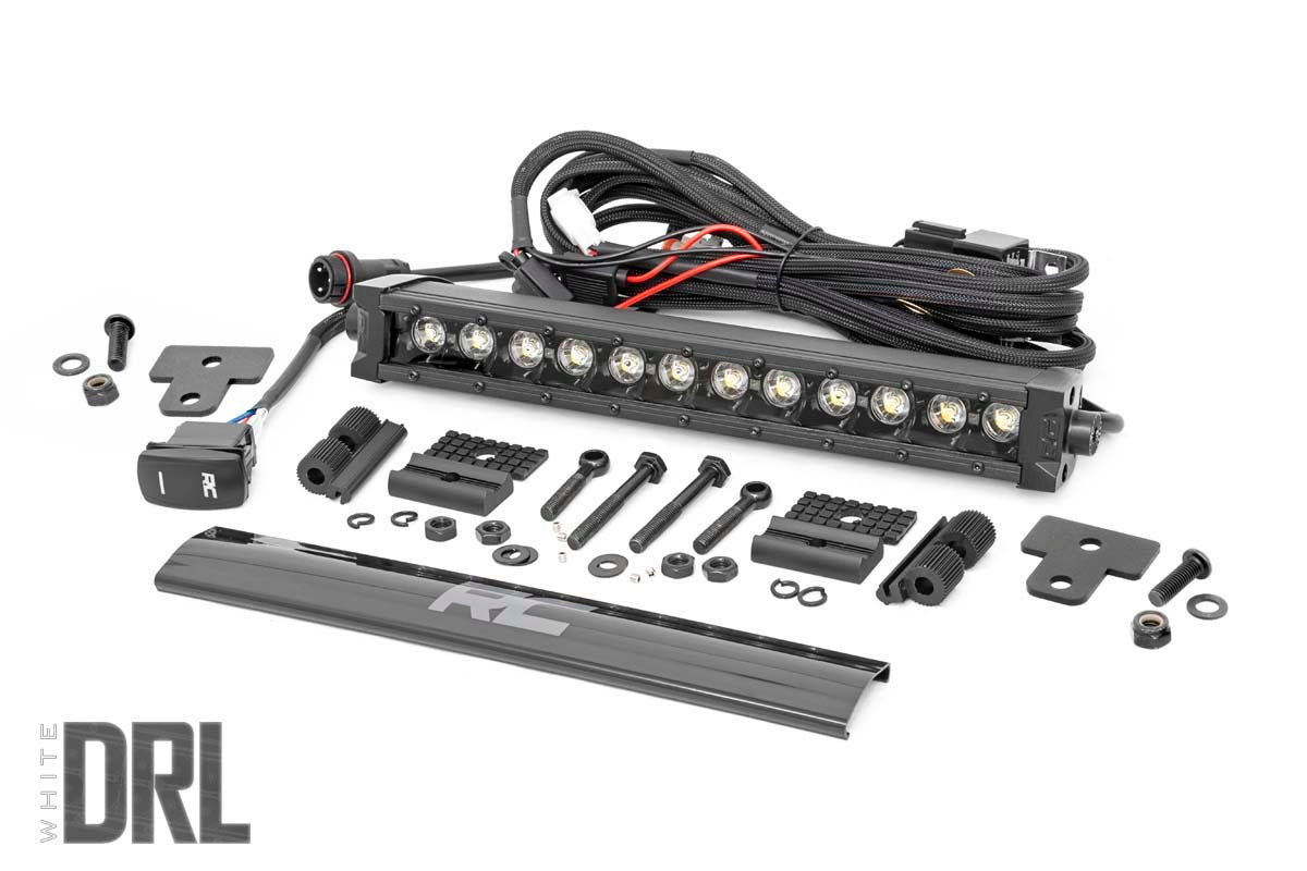 Rough Country - LED Light - Bumper Mount - 12" Black Single Row - White DRL - Can-Am Defender HD 8 HD 9 HD 10 - 97004