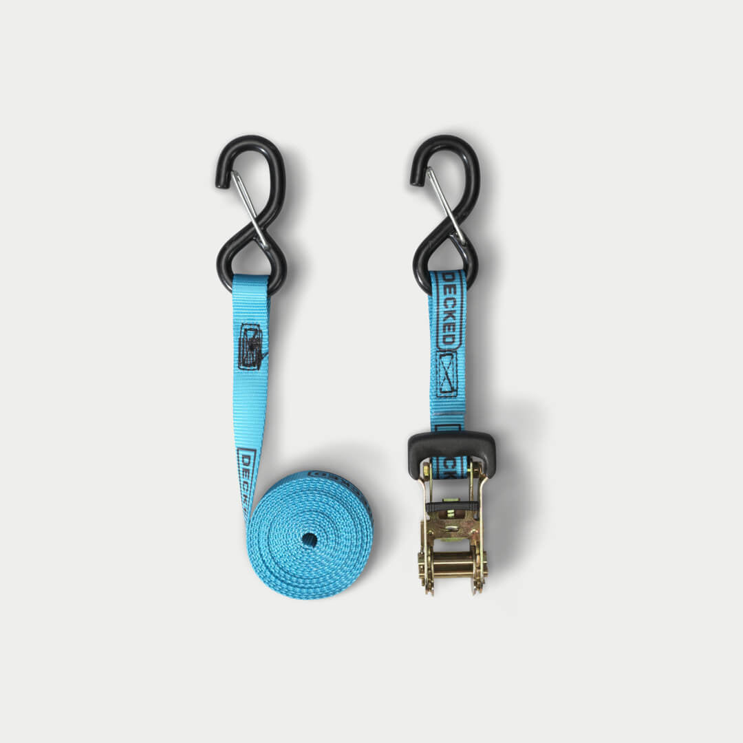 Decked - Rachet Straps - standard ratchet straps with DECKED logo - one (1) set of two (2) - blue - A0088-RSTP-BLU