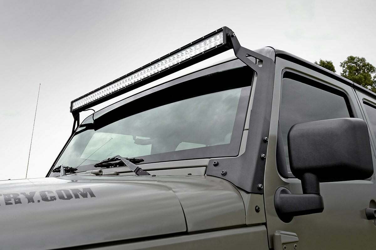 Rough Country - LED Light Kit - Windshield Mount - 50" Black Dual Row - Jeep Wrangler JK (07-18) - 70504BL