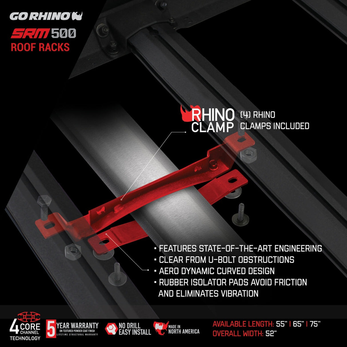 Go Rhino 5933063T - SRM300 - Baja Rail Kit for 60" Long Rack - Textured Black