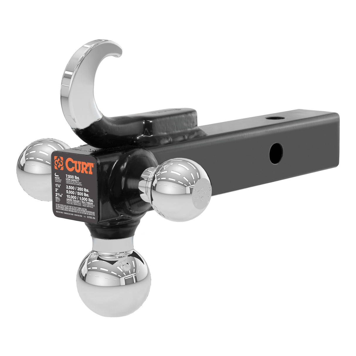 Curt - Multi-Ball Mount with Hook (2" Solid Shank, 1-7/8", 2" & 2-5/16" Chrome Balls) - 45675