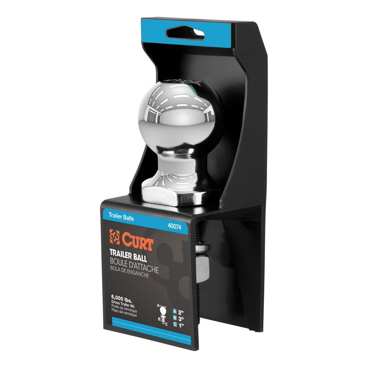 Curt - 2" Trailer Ball (1" x 3" Shank, 6,000 lbs., Chrome, Packaged) - 40074