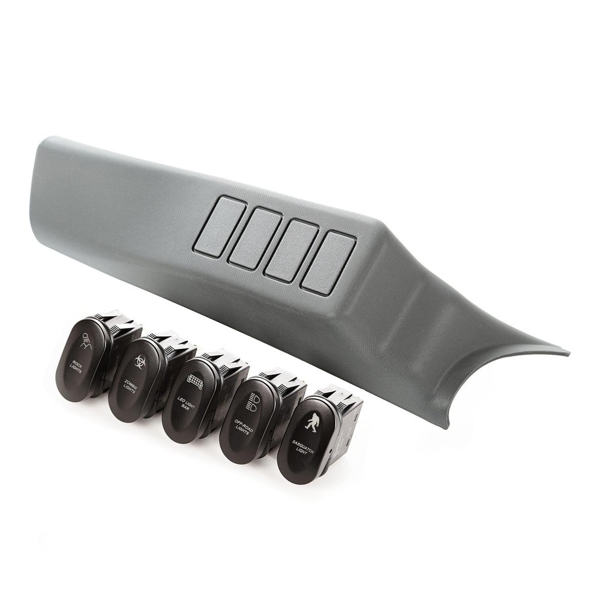 Rugged Ridge - Rugged Ridge 17235.70 Switch Pod Kit, A-Pillar, 4 Etched Switches, LHD; 07-10 Wrangler JK - 17235.70
