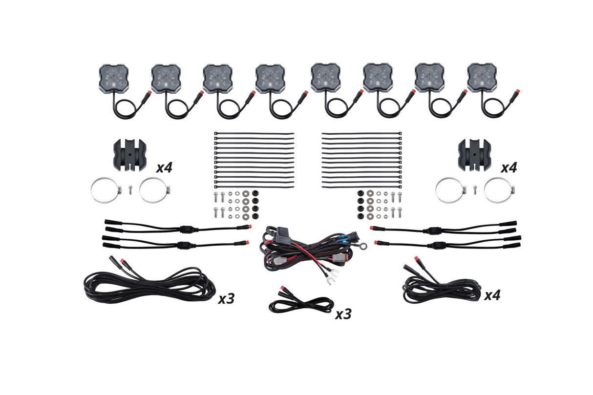 Diode Dynamics - Stage Series SXS Rock Light Installer Kit, RGBW M8 (8-pack) - DD7753