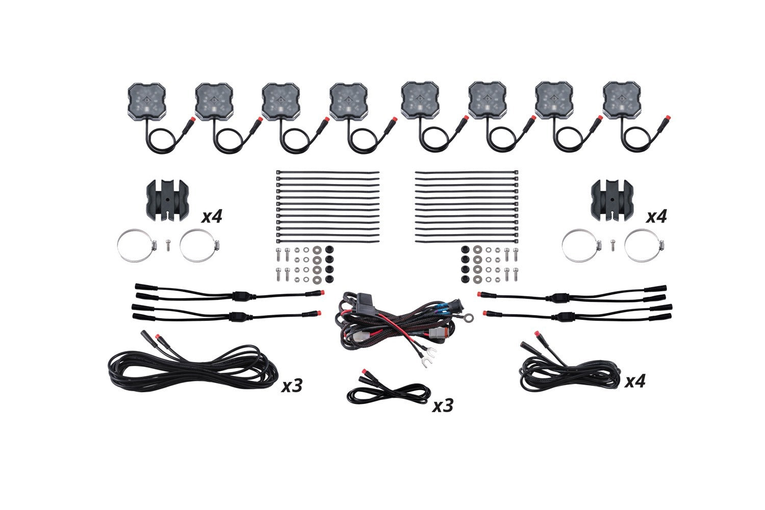 Diode Dynamics - Stage Series SXS Rock Light Installer Kit, RGBW M8 (8-pack) - DD7753