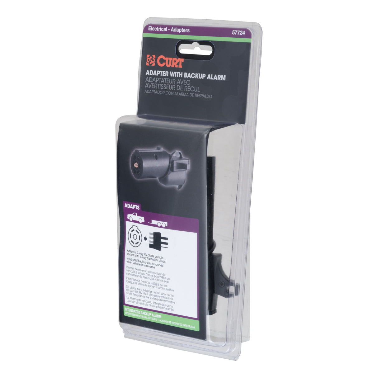 Curt - Adapter with Backup Alarm (7-Way RV Blade Vehicle to 4-Way Flat Trailer) - 57724