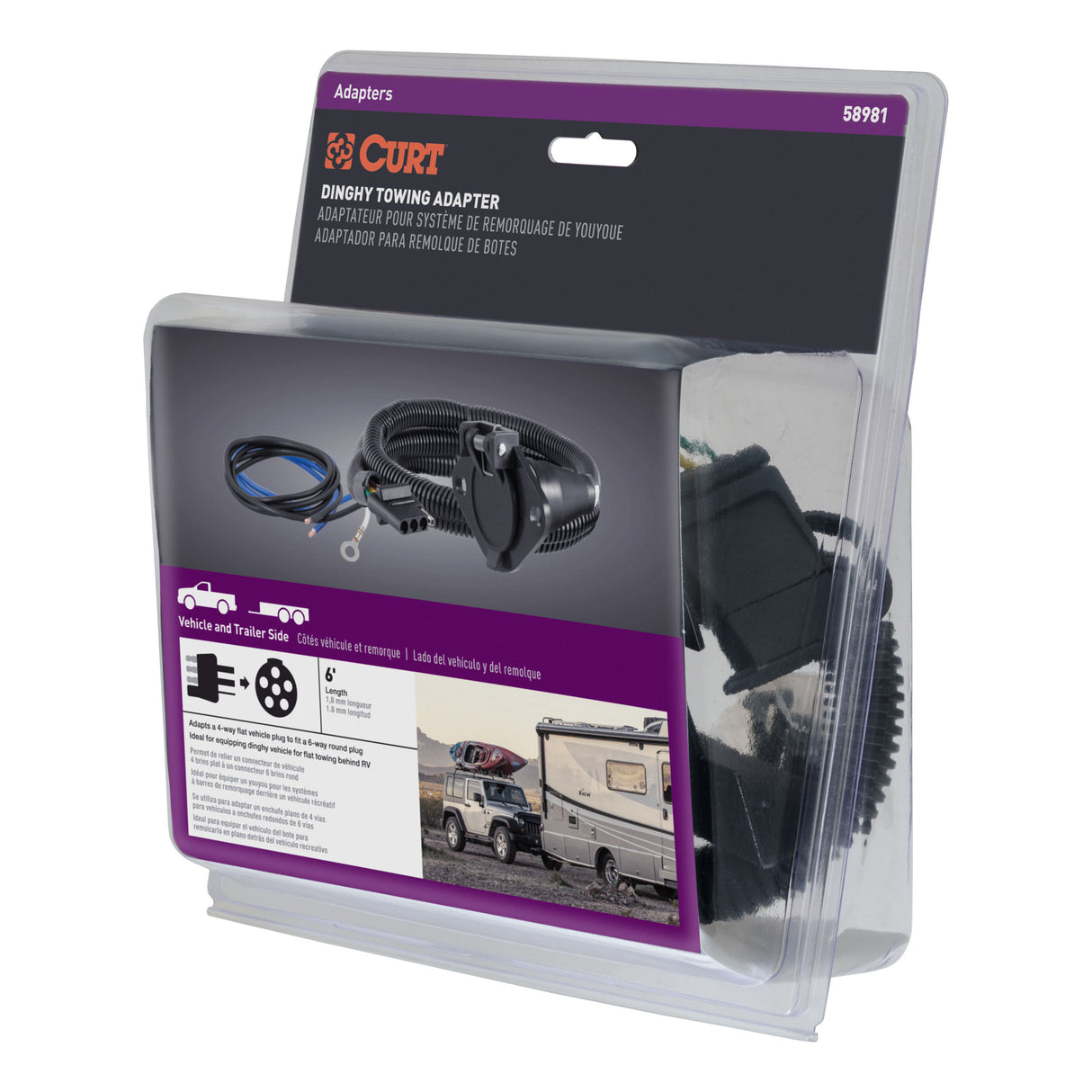 Curt - Dinghy Towing Electrical Adapter (4-Way Flat Vehicle to 6-Way Round) - 58981