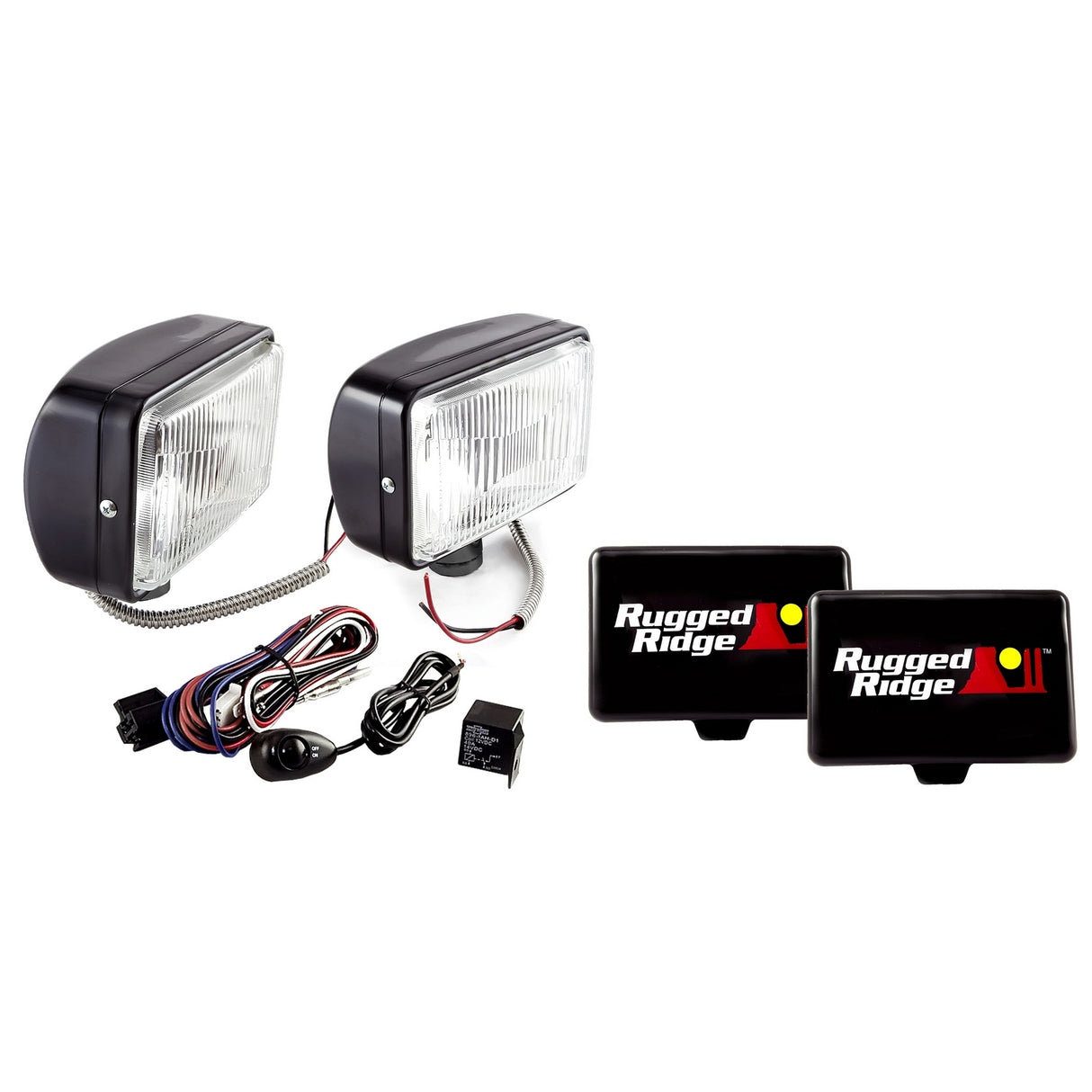 Rugged Ridge - 5 Inch x 7 Inch Halogen Fog Light Kit, Black Steel Housings, Pair - 15207.55