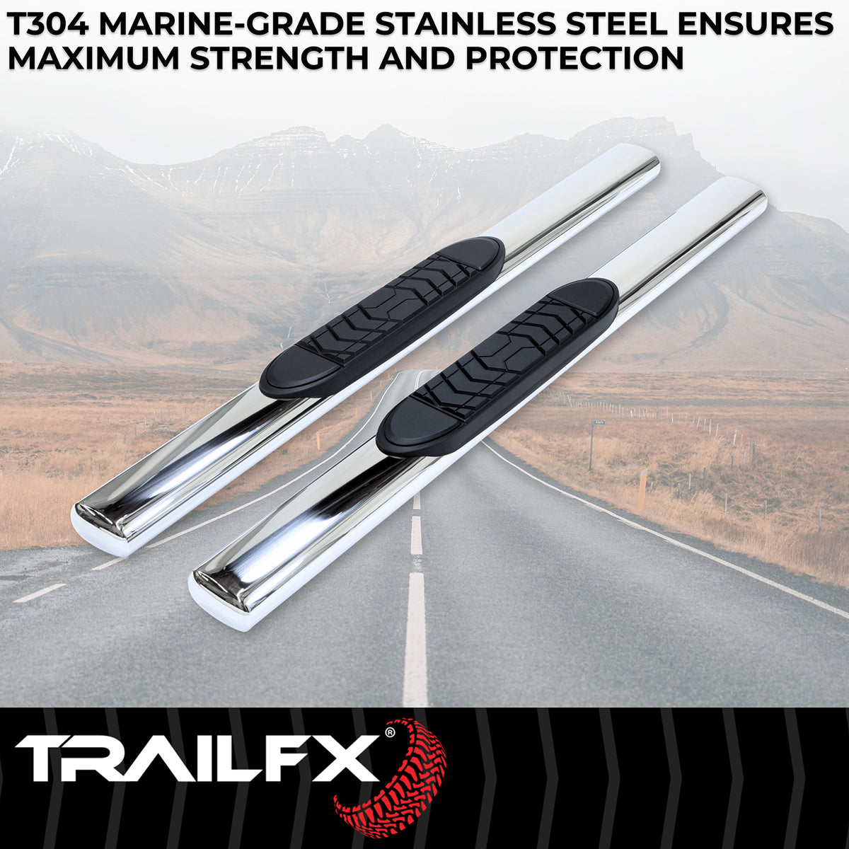 TrailFx - 5" Oval Straight Step Bar For GM Silverado/Sierra Standard- Stainless (A7036S)