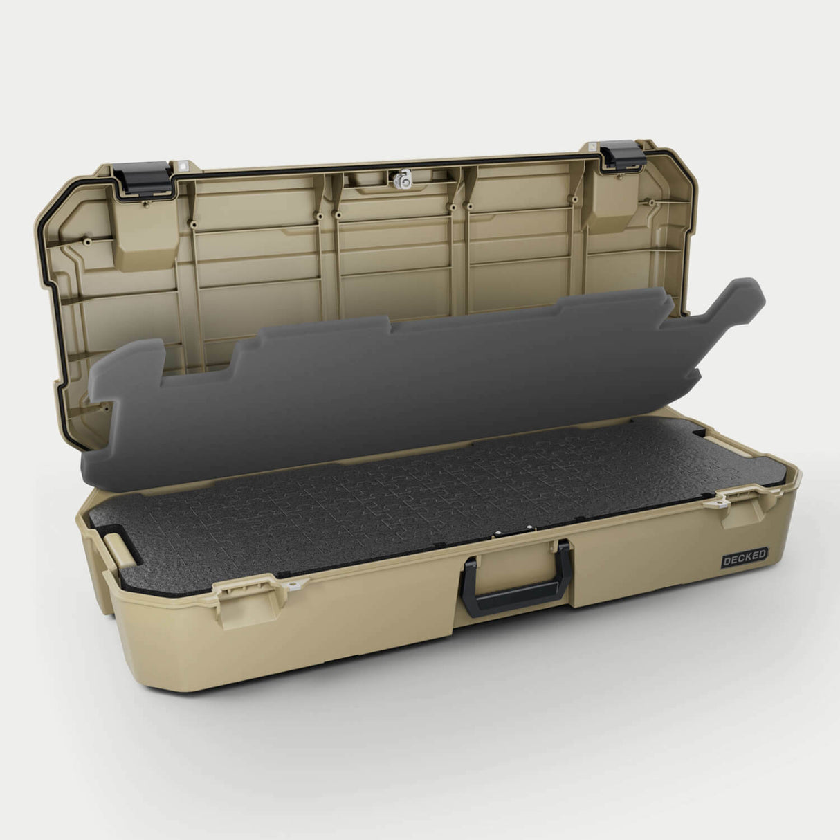 Decked - Honcho 80 Foam - D-co case - includes one (1) integrated lock and 4 layer PuzzleFoam ™ - tan with black latches - A0031-MANF-BLK