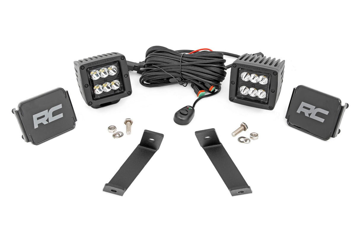 Rough Country - LED Light Kit - Ditch Mount - 2" Black Pair - Spot - Jeep KL (14-21) - 70078
