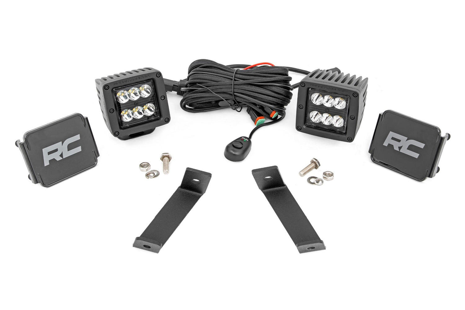 Rough Country - LED Light Kit - Ditch Mount - 2" Black Pair - Spot - Jeep KL (14-21) - 70078