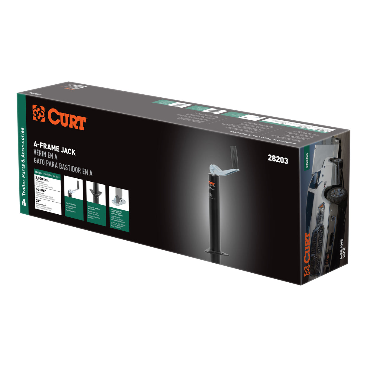 Curt - A-Frame Jack with Top Handle (2,000 lbs, 15" Travel, Packaged) - 28203