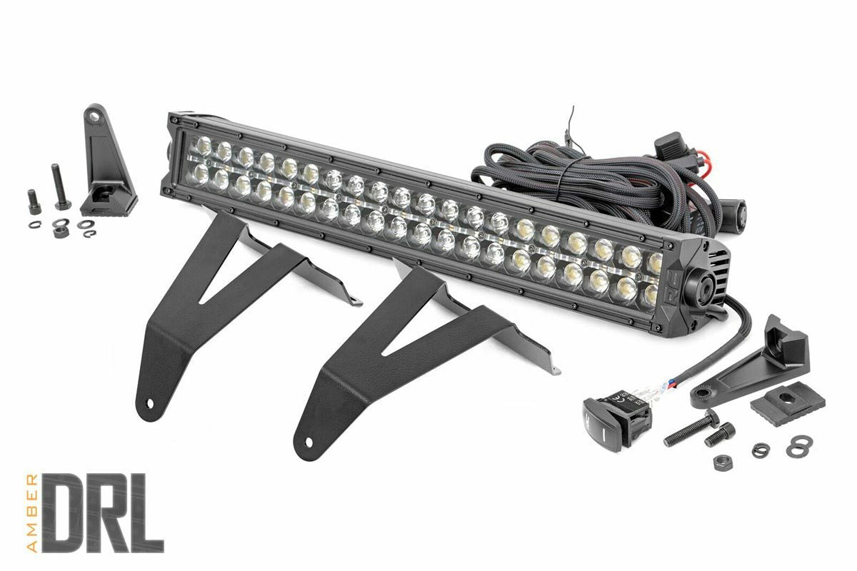 Rough Country - LED Light Kit - Bumper Mount - 20" Black Dual Row - Amber DRL - Ram 1500 (19-23) - 70779DRLA