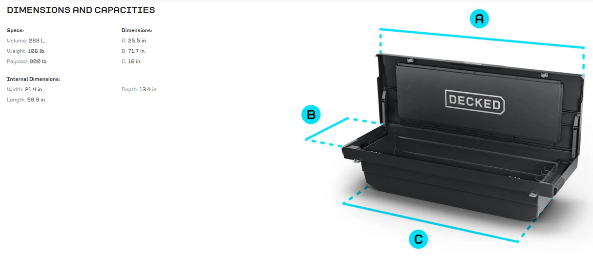 Decked - Truck Bed Tool Box - Black - Includes Two (2) D-Ring Cargo Tie Downs And Two (2) Tool Tray Pads - Dtb2-Blk