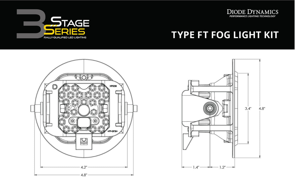 Diode Dynamics - SS3 Pro Type FT Kit ABL Yellow SAE Fog - DD7024