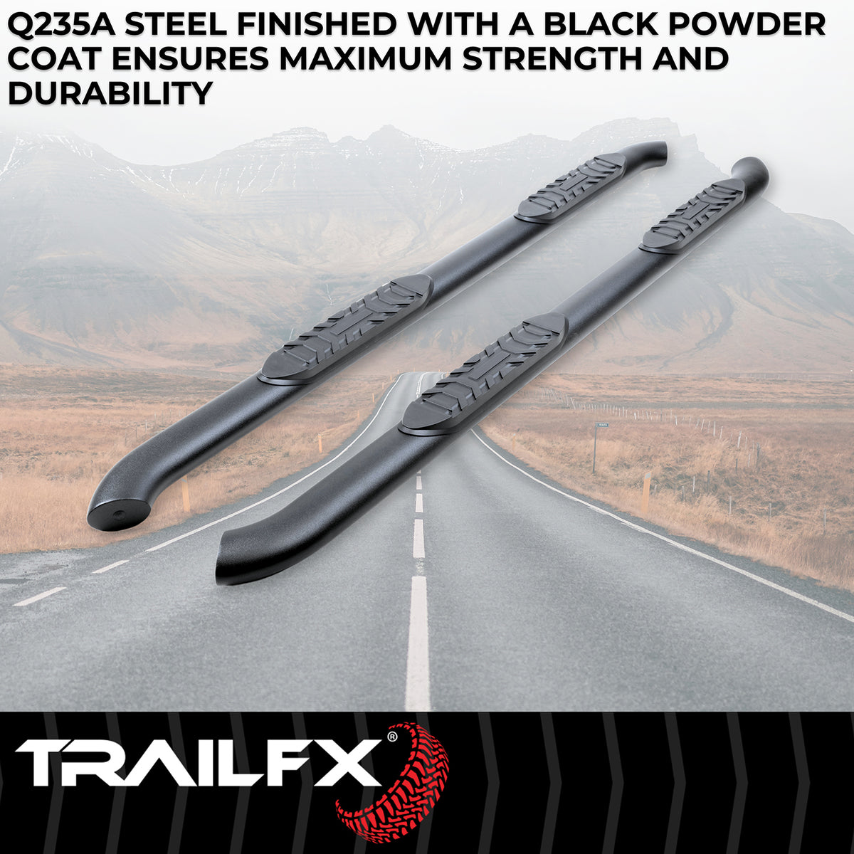TrailFx - 4" Oval Bent Step Bar For Toyota Tacoma Double- Black (A1009B)