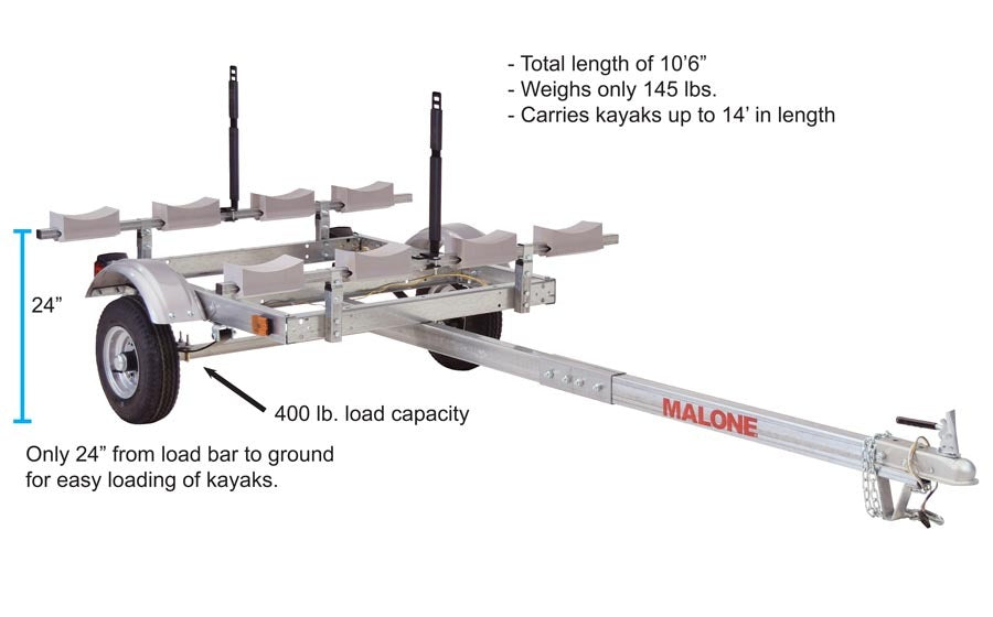 Malone - EcoLight 4 Kayak Trailer Package (1 Stacker & 4 sets foam blocks) - MPG586XL