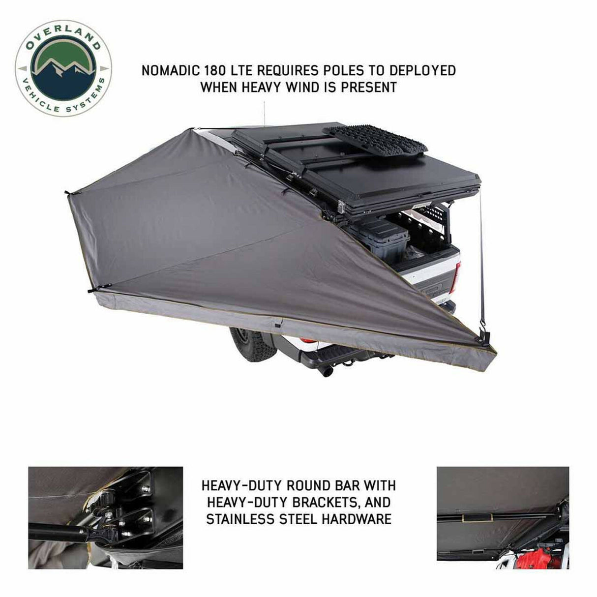 Overland Vehicle Systems - HD Nomadic 180 LTE - Awning, Grey Body, Green Trim and Black Travel Cover - 19609917