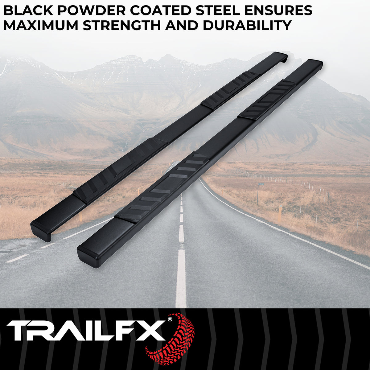TrailFx - T4 Trapezoid Step Bar For Ram 1500-3500 Crew-Black (A4012B)