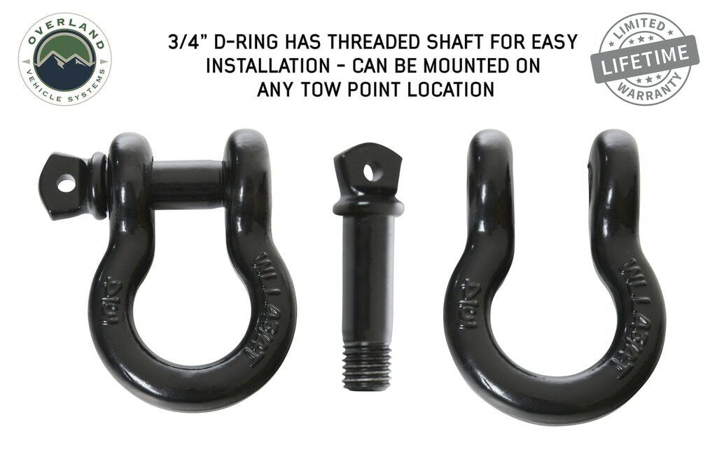 Overland Vehicle Systems - Recovery Shackle 19010201 3/4 4.75 Ton Black Sold In Pairs - 19010201