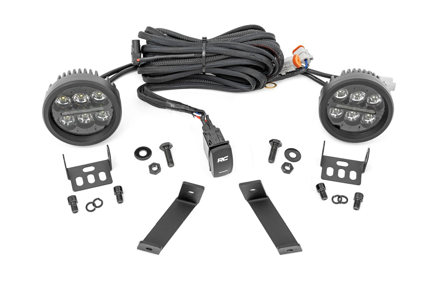 Rough Country - LED Light Kit - Ditch Mount - Black Series Round - 3.5 Inch - Amber DRL - Jeep Cherokee KL (14-21) - 70083