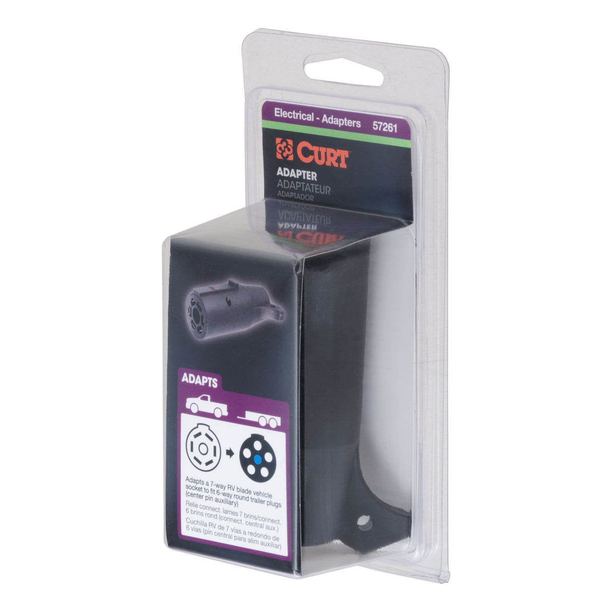 Curt - Adapter (7-Way RV Blade to 6-Way Round Trailer, Center Pin Auxiliary, Packaged) - 57261
