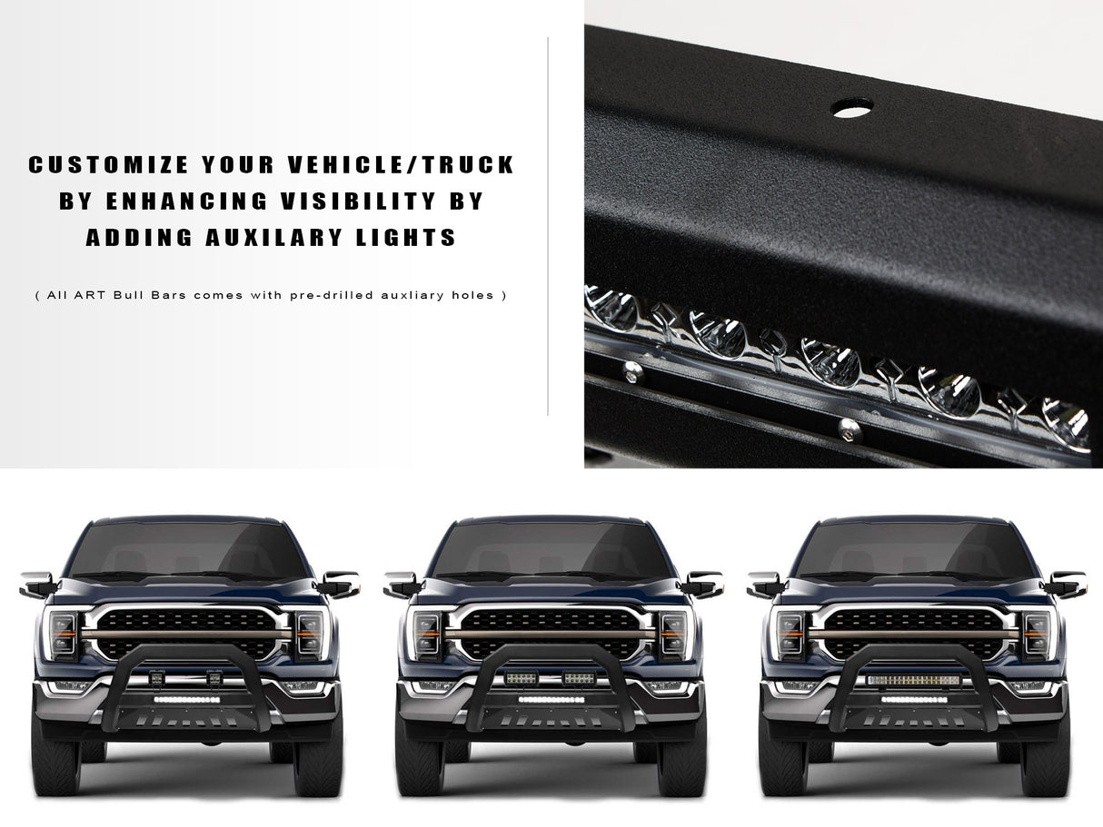 Armordillo 2000-2004 Nissan Frontier AR Series Bull Bar W/LED - Matte Black W/Aluminum Skid Plate