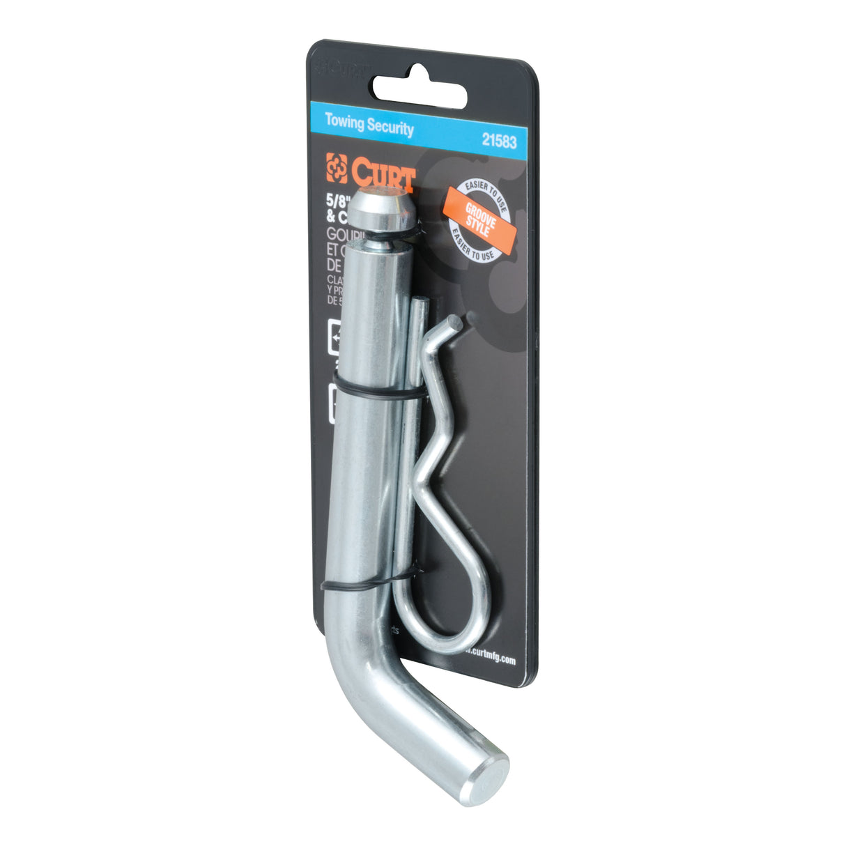 Curt - 5/8" Hitch Pin with Groove (2" or 2-1/2" Receiver, Zinc, Packaged) - 21583