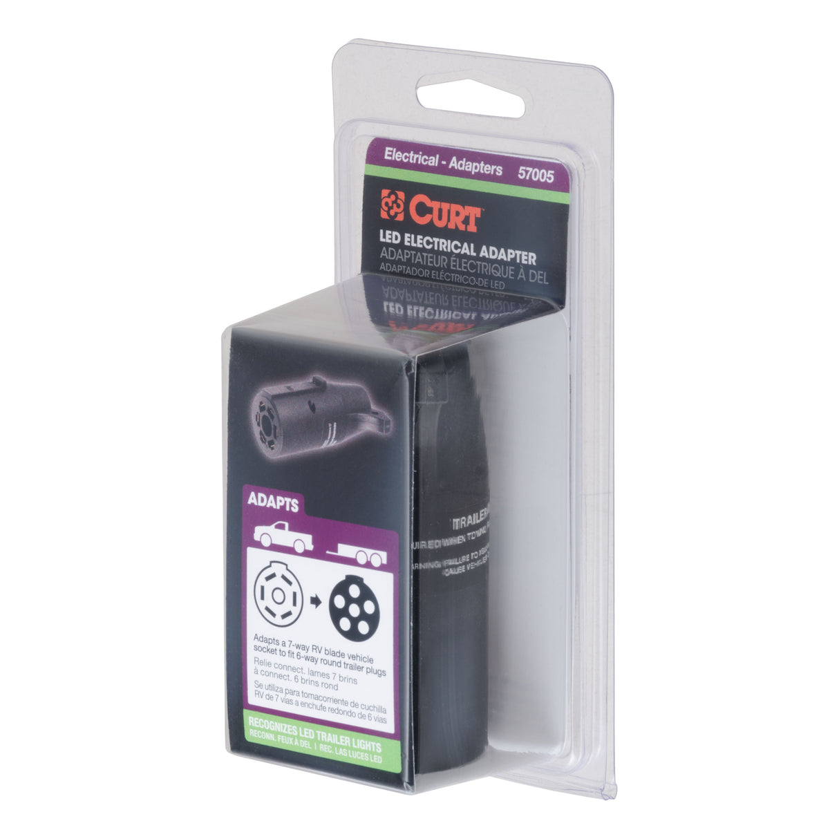 Curt - LED Electrical Adapter (7-Way RV Blade Vehicle to 6-Way Round Trailer) - 57005