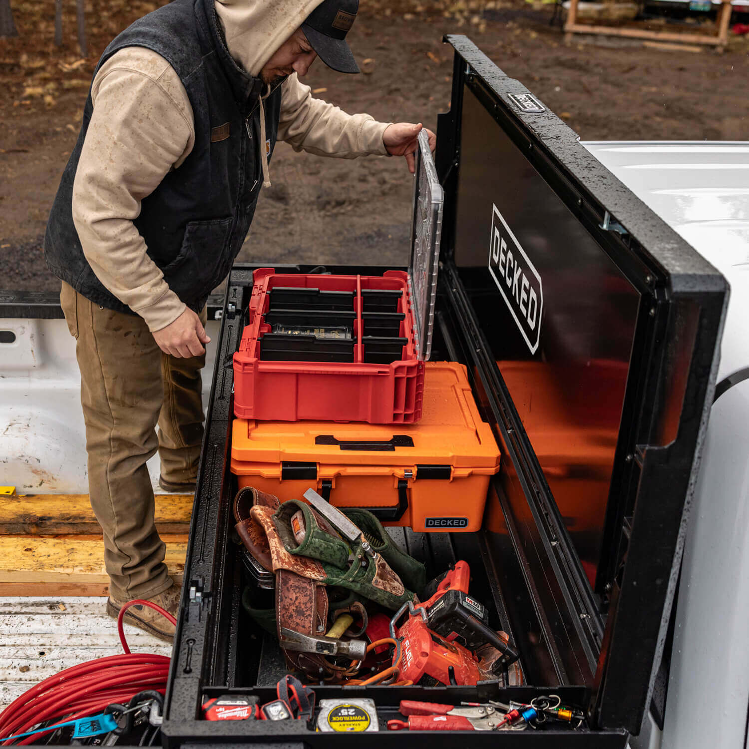 Decked - Truck Bed Tool Box - White - Includes Two (2) D-Ring