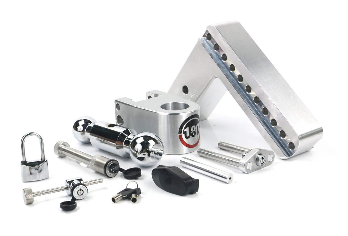 180 Hitch Chrome Ball 8" Drop Hitch with 3" Shank Keyed Alike WS05, WS11, WS12 Included - CTB8-3-SET