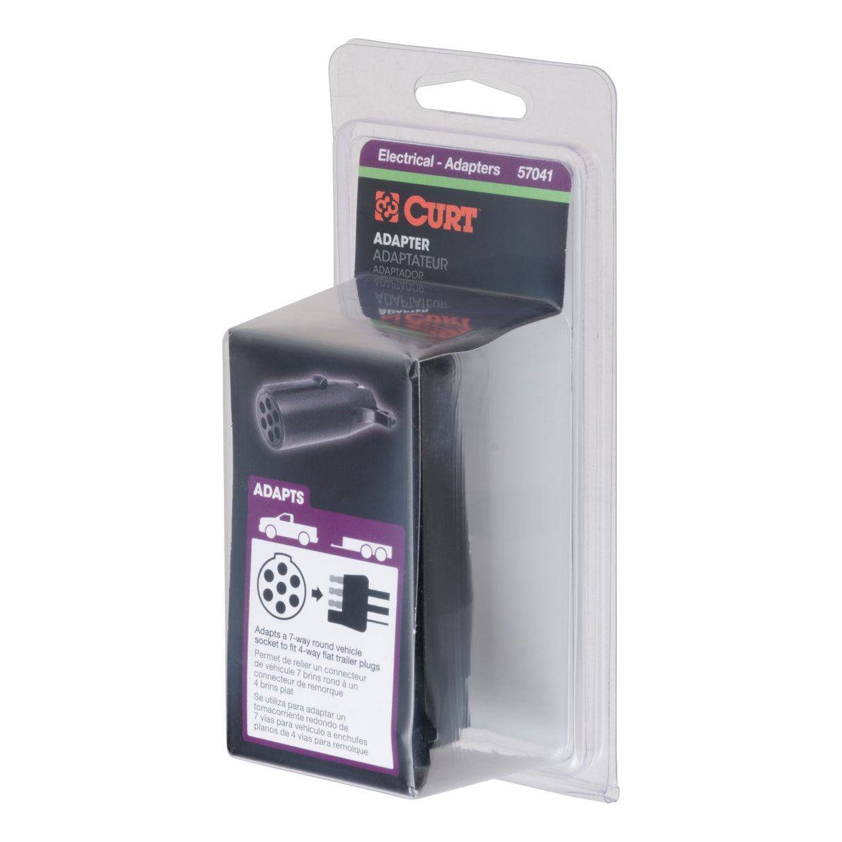 Curt - Electrical Adapter (7-Way Round Vehicle to 4-Way Flat Trailer, Packaged) - 57041