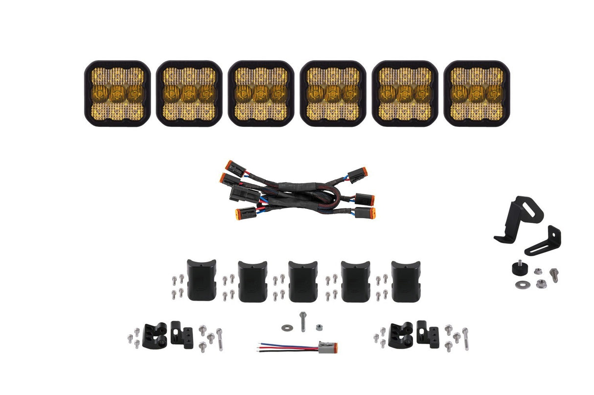 Diode Dynamics - SS5 Pro Universal CrossLink 6-Pod Lightbar Yellow Combo - DD7245