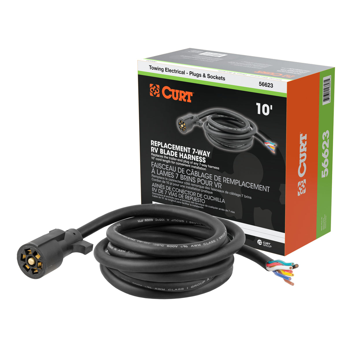 Curt - Replacement 7-Way RV Blade with 10' Wires (Trailer Side, Packaged) - 56623