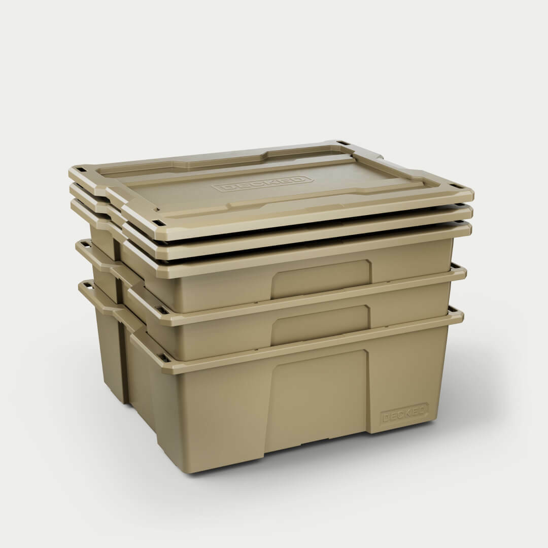 Decked - Payloader 32 - D-co bin with snap on lid - one (1) - all tan - A0041-DBIN-TAN