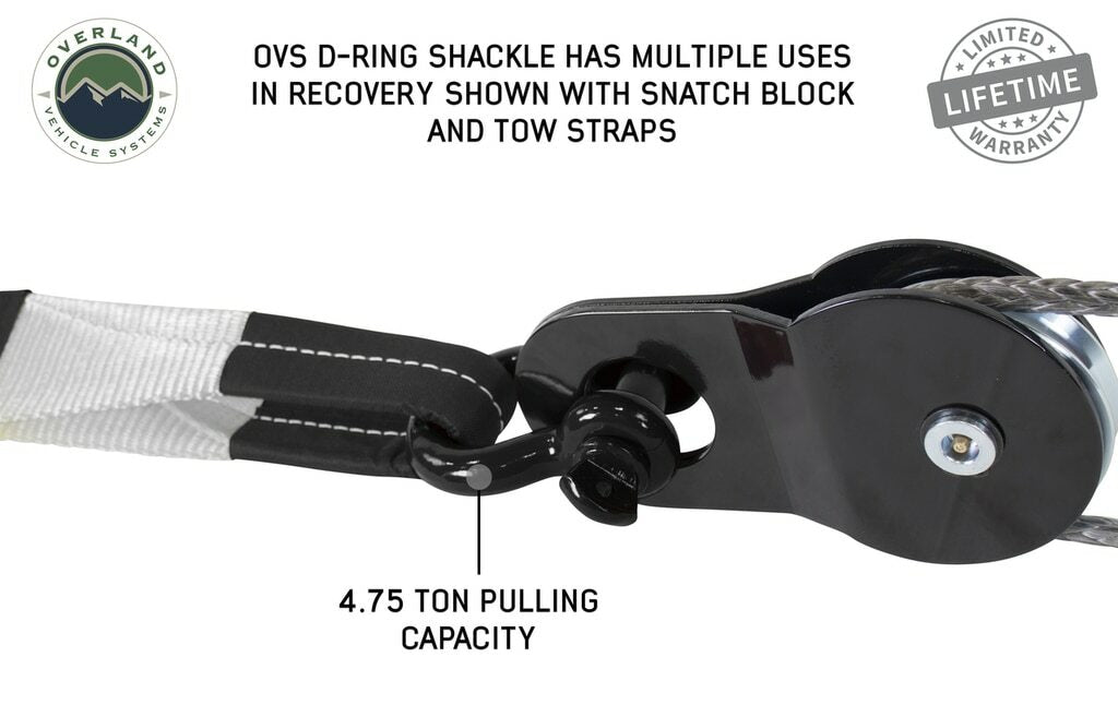 Overland Vehicle Systems - Recovery Shackle 19010201 3/4 4.75 Ton Black Sold In Pairs - 19010201