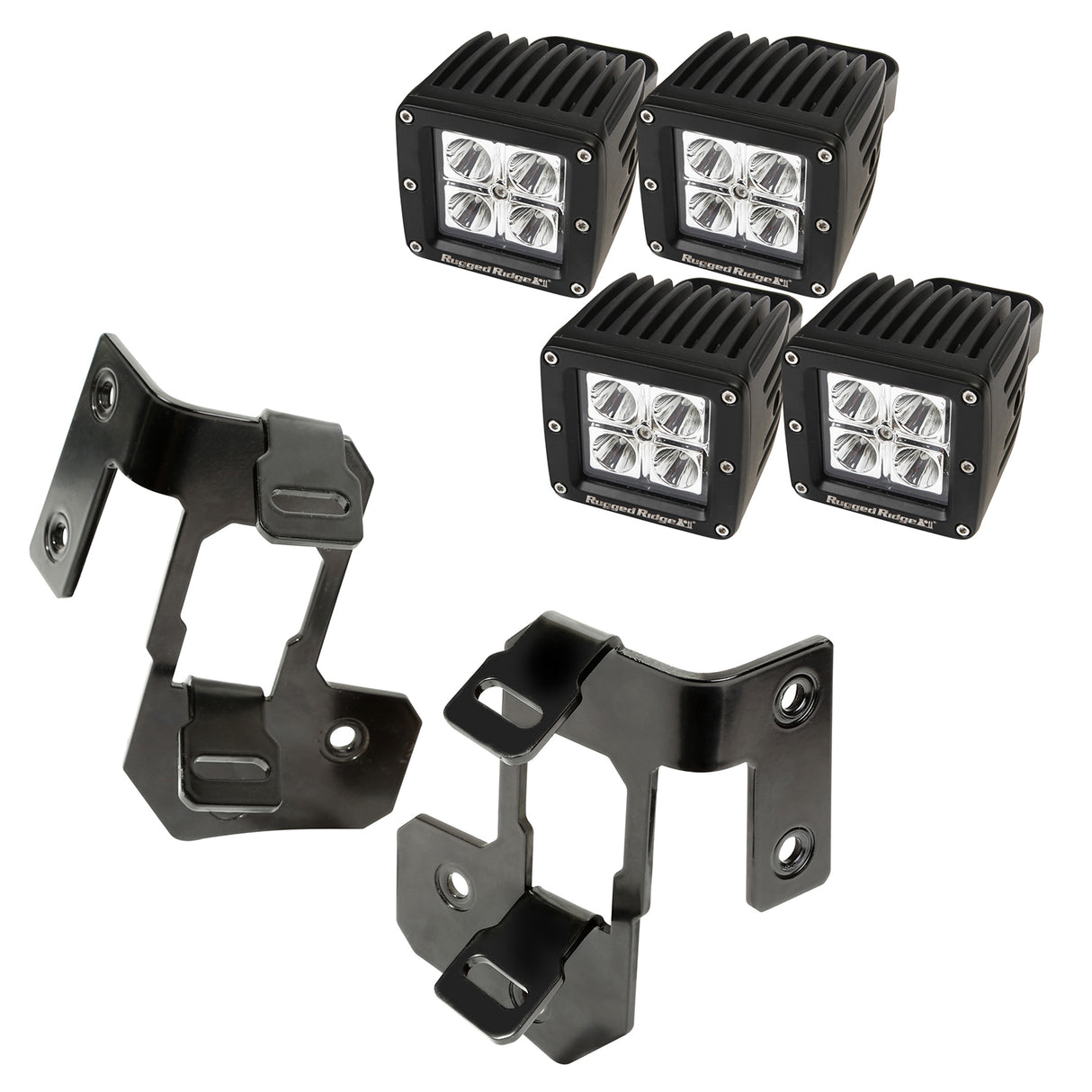 Rugged Ridge - A-Pillar Light Mount Kit, Semi-Gloss Black, Square LED; 07-16 Wrangler - 11232.33