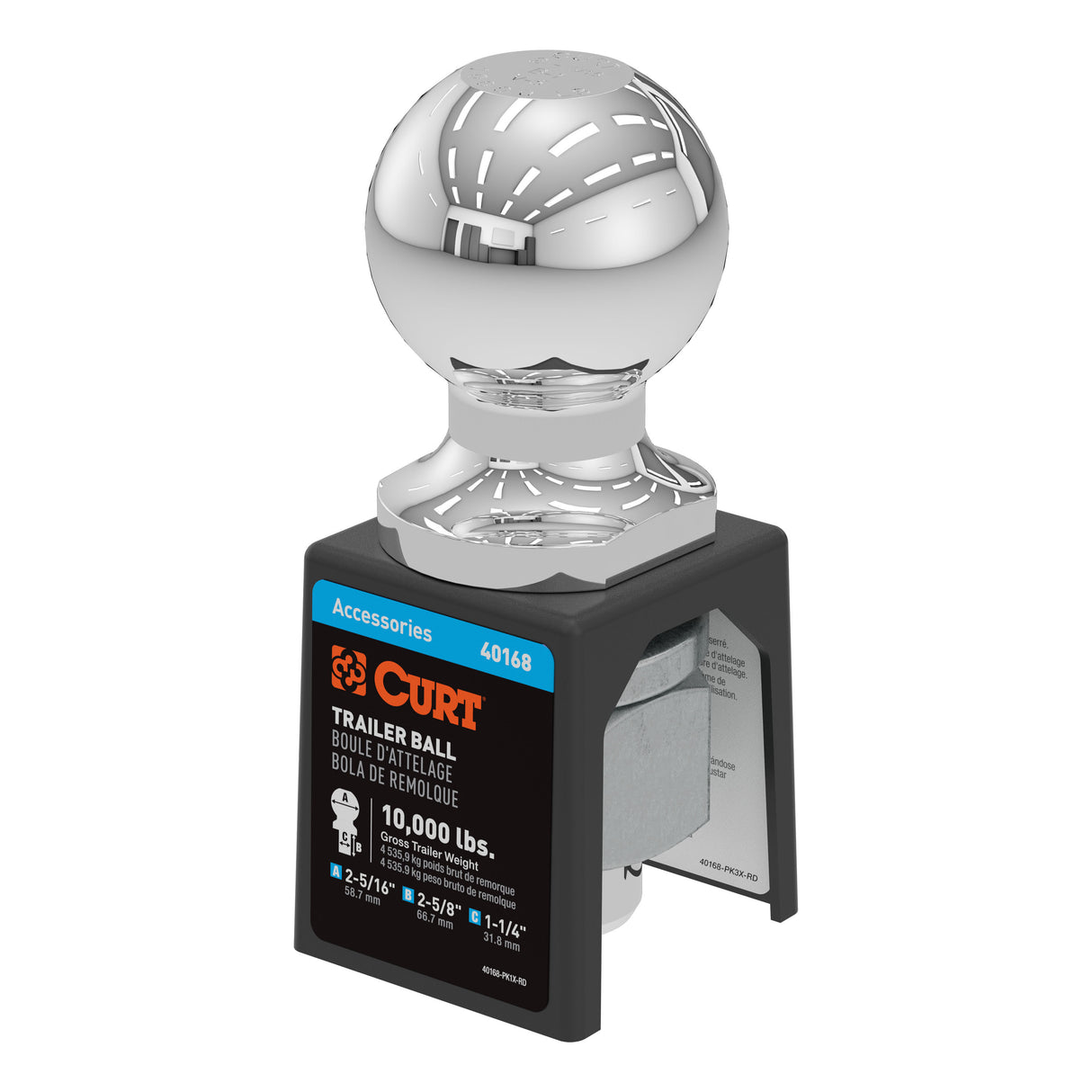 Curt - 2-5/16" Trailer Ball (1-1/4" x 2-5/8" Shank, 10,000 lbs., Chrome, Packaged) - 40168