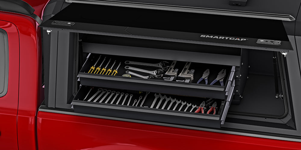 RSI SmartCap - Truck Bed Drawer Drawer-Bin Full-Size EVO and EVOc Applications 5.5 Foot or 6.5 Foot Bed Left Side Mount SmartCap(R)  Fits Caps w/Serial #'s ending in "MB" "WH" or "SA" - SA0501